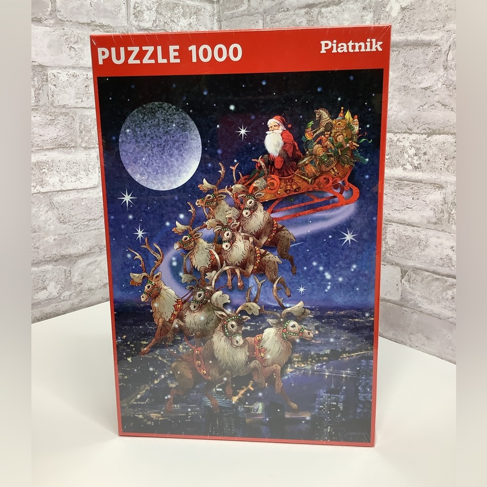 Piatnik Puzzle Santa's Flying Sleigh Christmas 1000 pc Austria Sealed Rare HTF